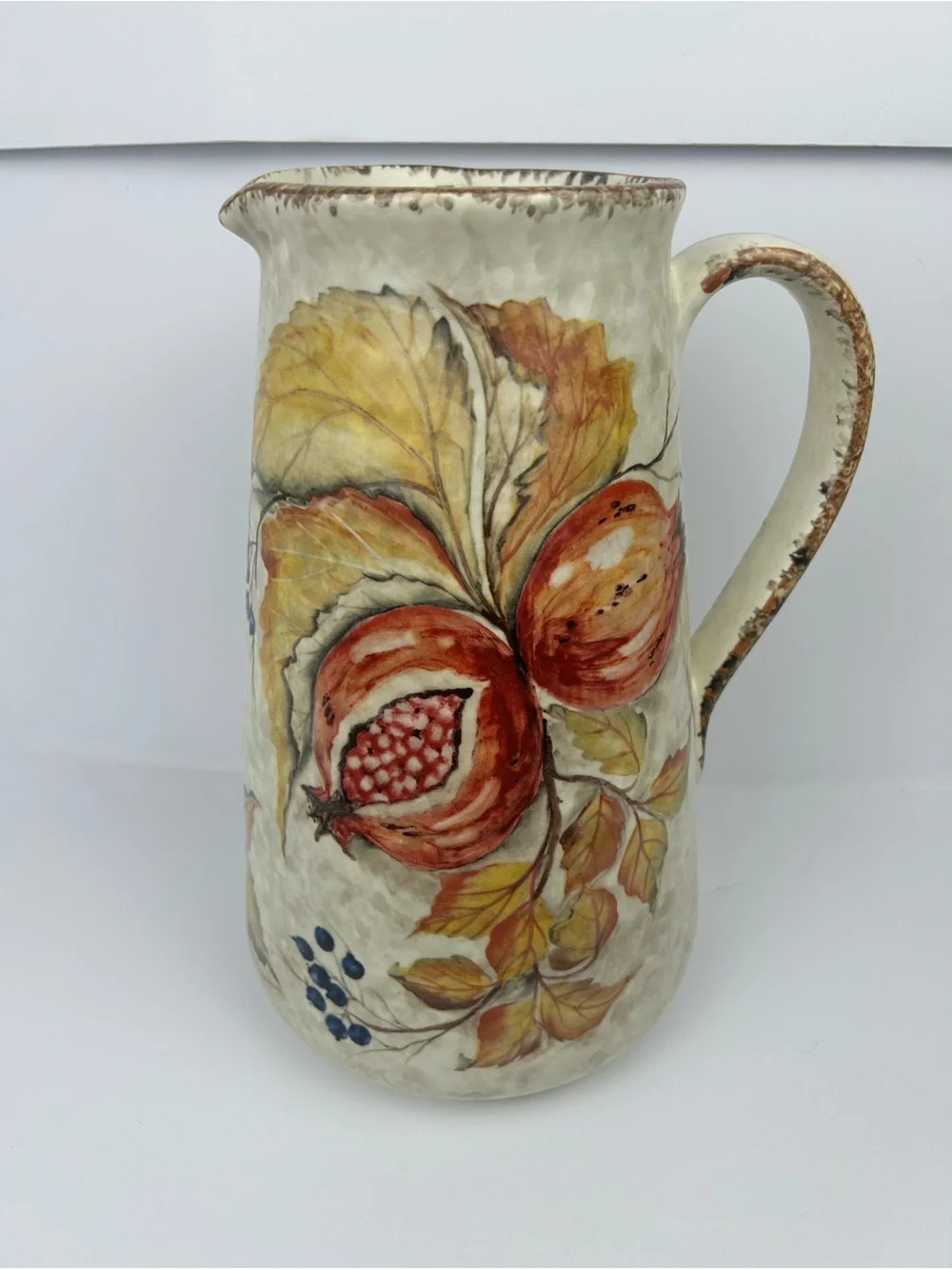 Pier 1 Imports Italian Earthenware Harvest Pitcher Autumn Corn Pomegranate